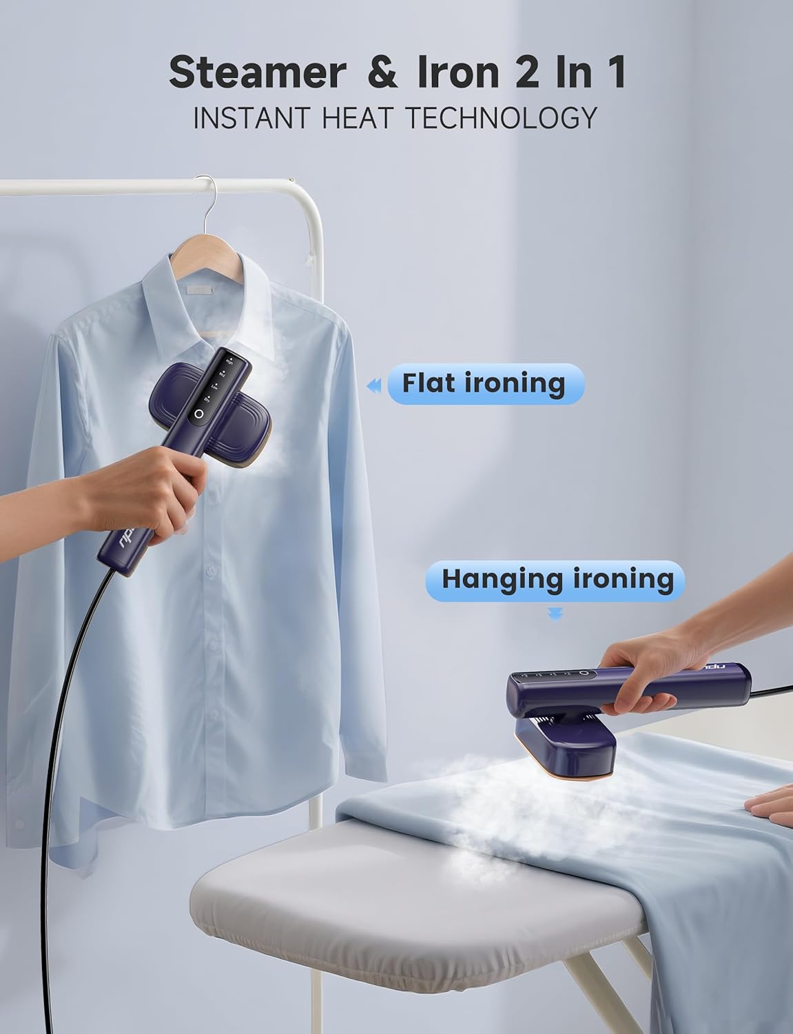 Travel Clothes Steamer 2 in 1 Iron 1200W Fast Heat 3 Modes