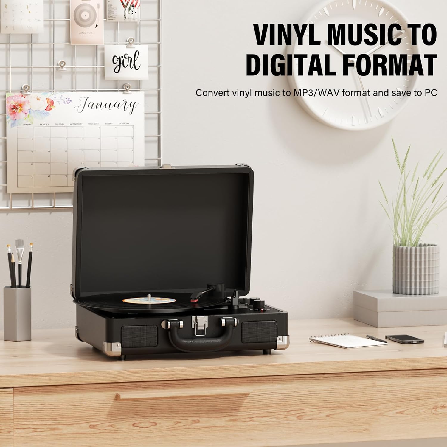 Portable Retro USB Turntable Record Player with Built-In Stereo Speakers