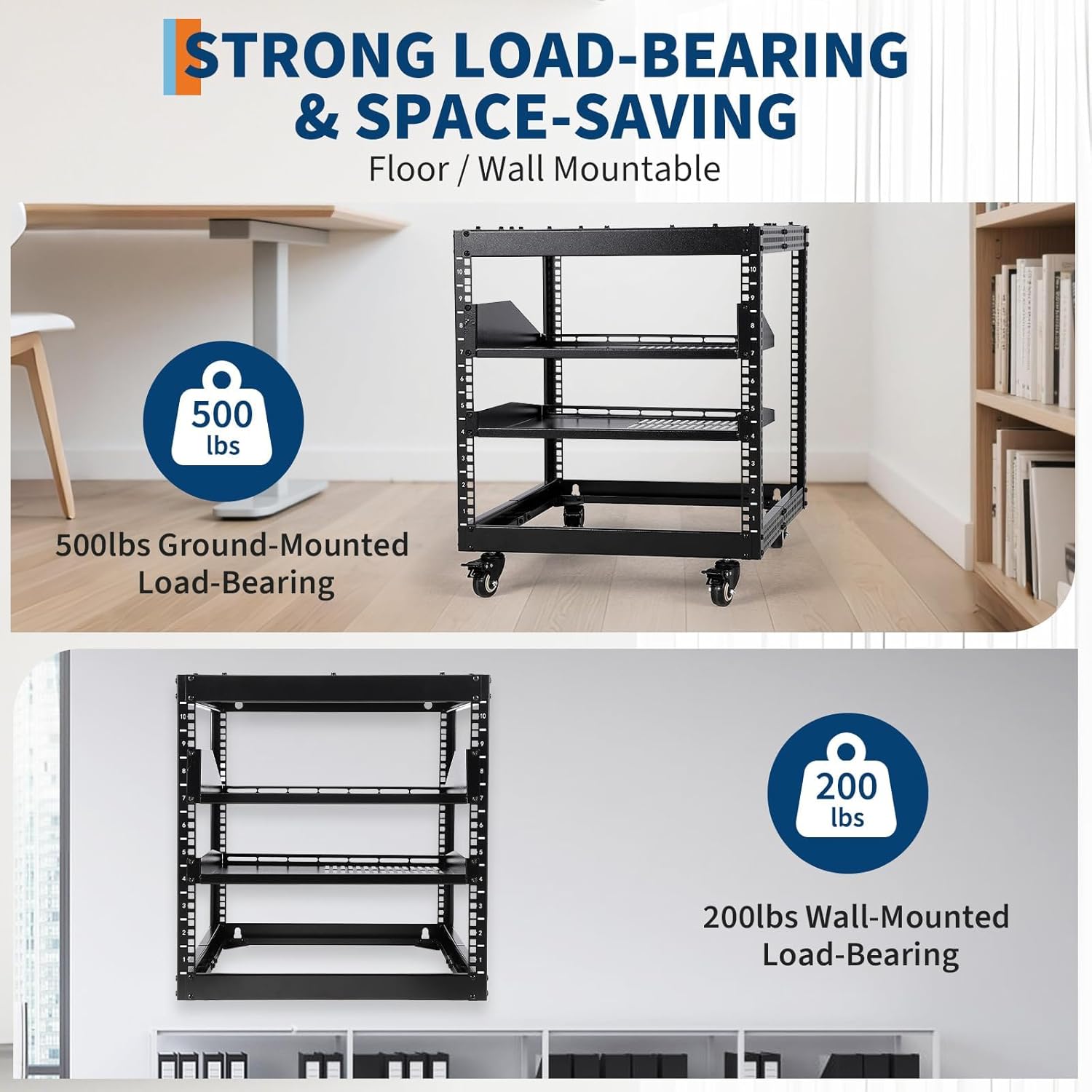 12U Adjustable Open Frame Server Rack with Wheels