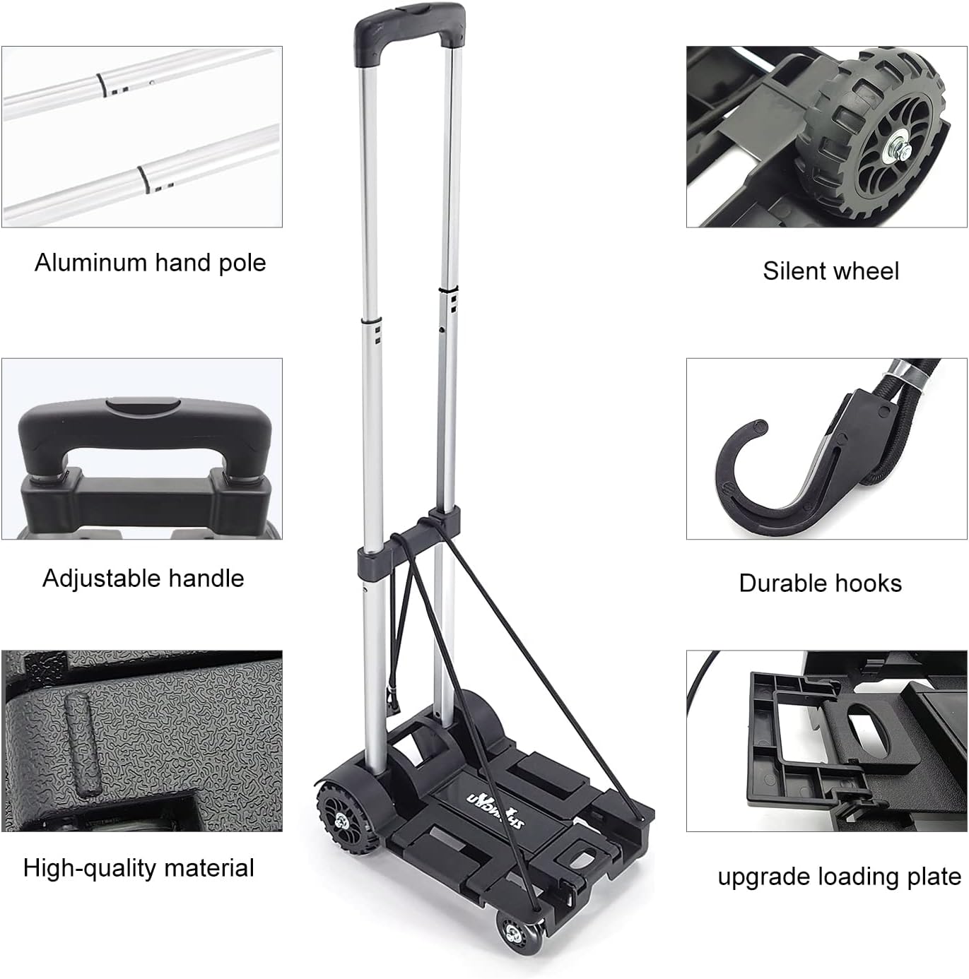 Folding Hand Truck Trolley 45KG 4 Wheel Aluminium Cart