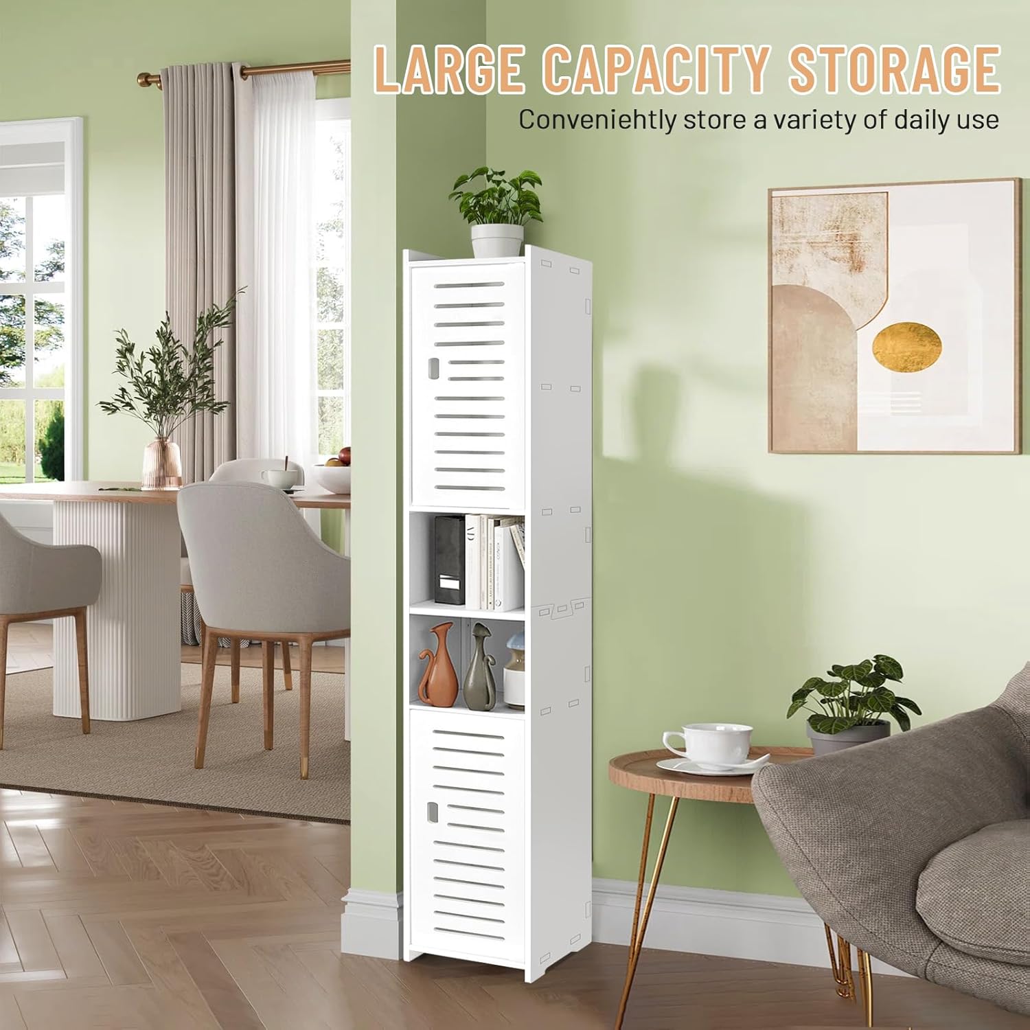 Tall Slim Bathroom Storage Cabinet 5 Tier Free Standing Shelf White