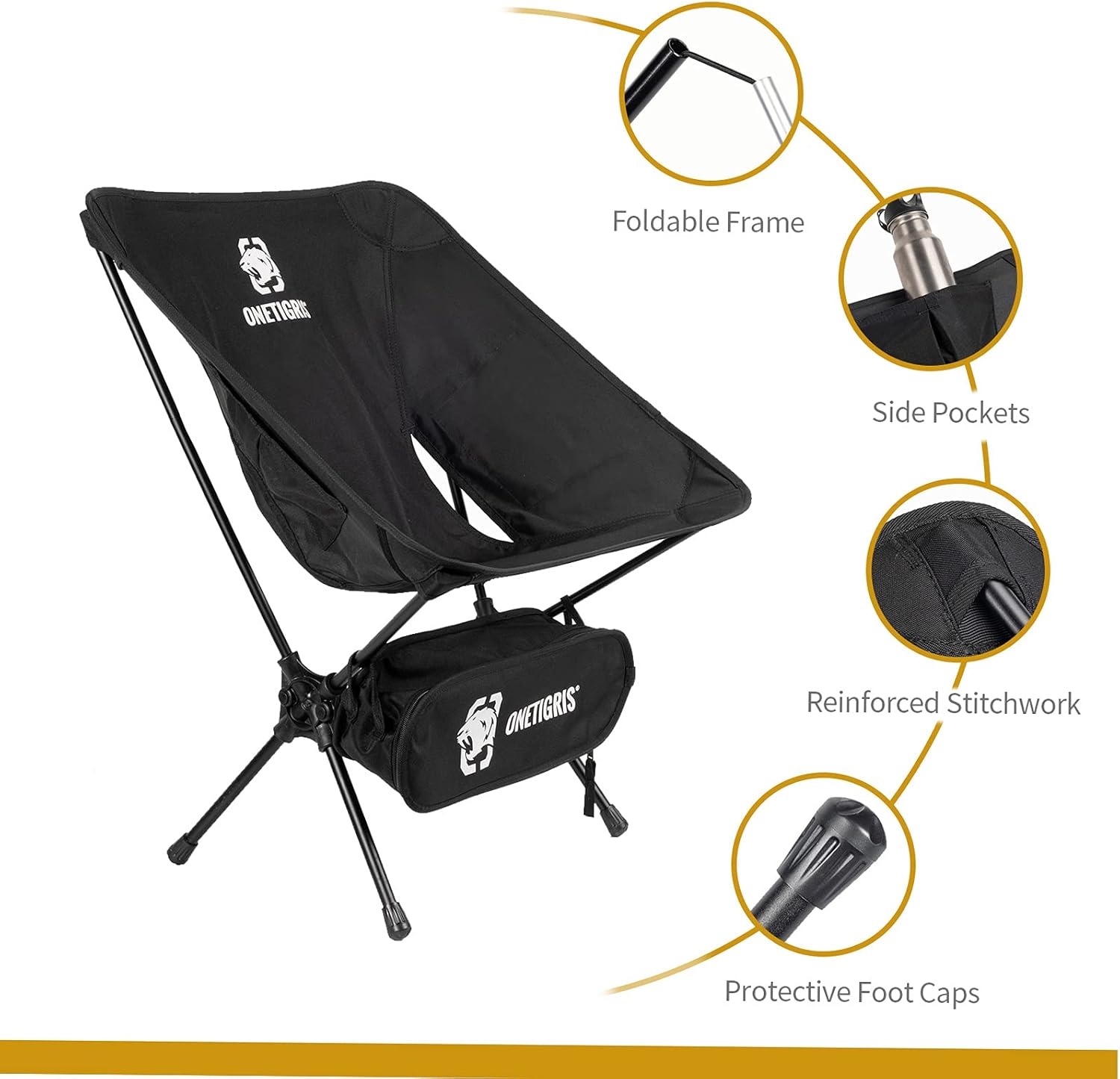 Black Folding Camping Chair Lightweight Backpacking Seat