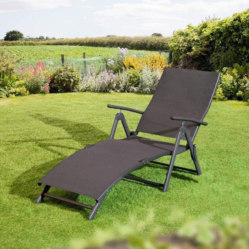 Set of 2 Reclining Sun Lounger Chairs Black 170 Degree