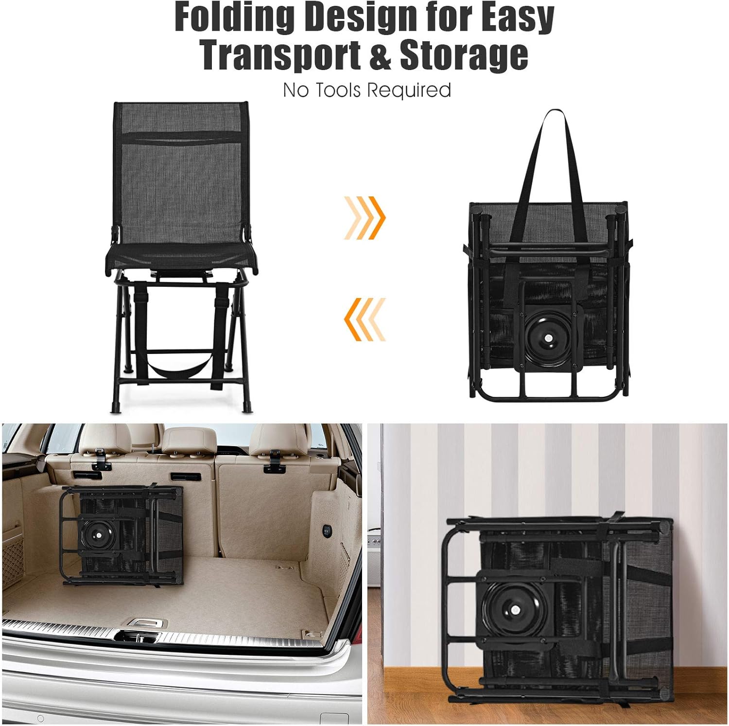 360 Swivel Folding Hunting Chair Mesh Back Portable Seat