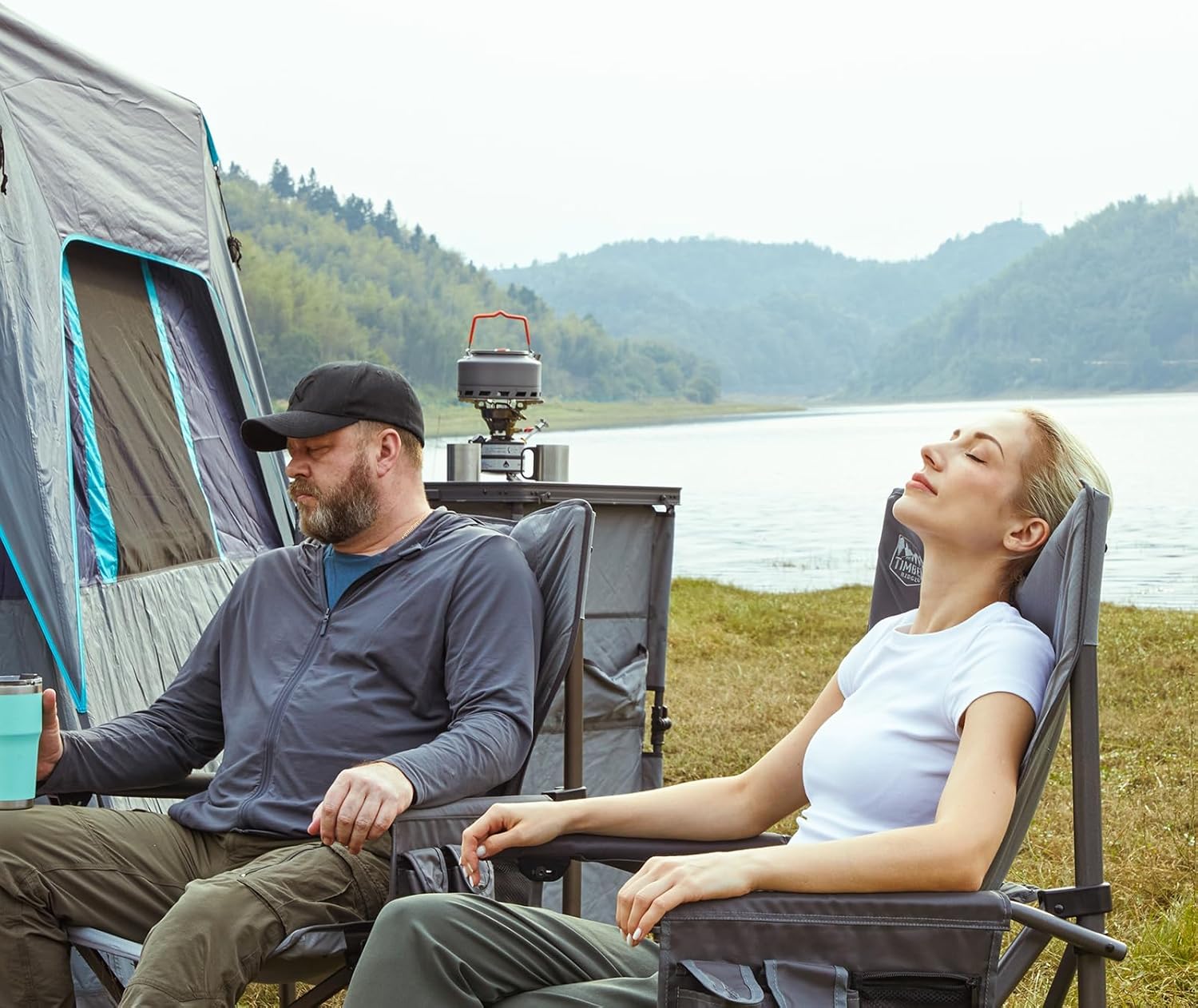 Oversized Outdoor Camping Chair with Cooler Pocket Grey