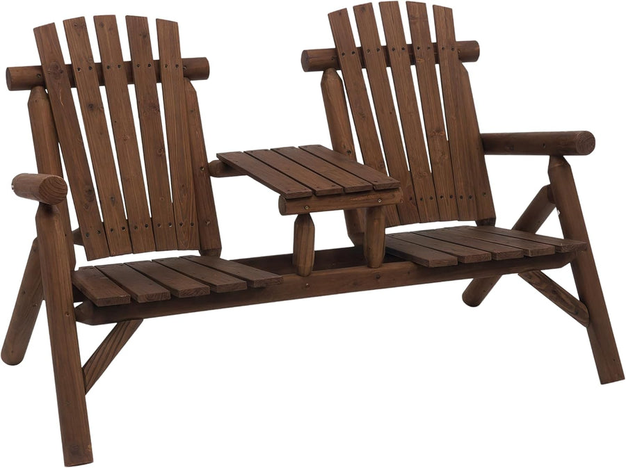 2 Seater Wooden Garden Bench with Centre Table Patio Seat