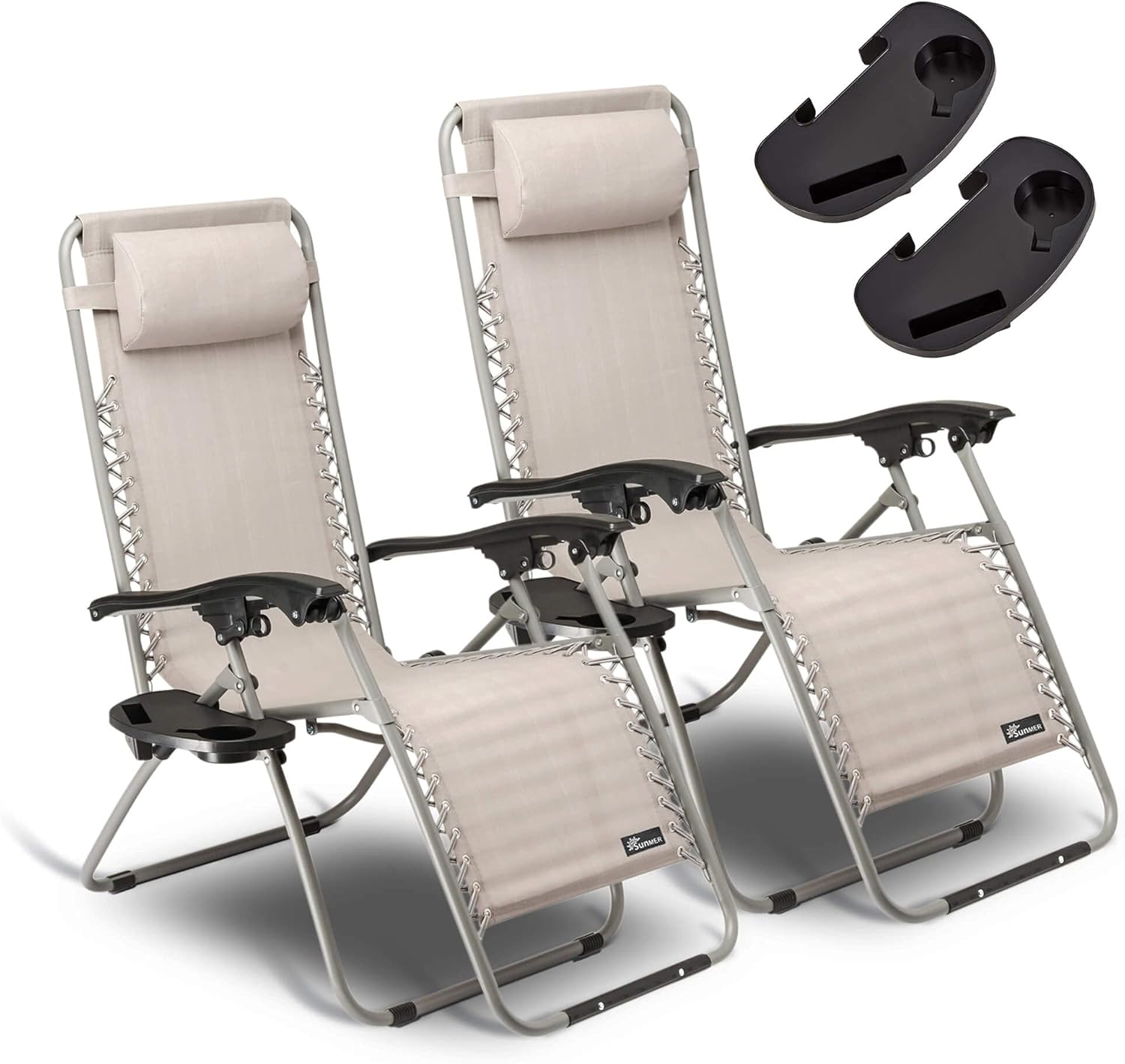 Zero Gravity Sun Loungers Set of 2 Grey Recliner Chairs