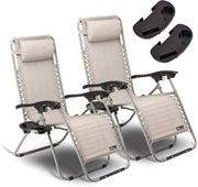 Zero Gravity Sun Loungers Set of 2 Grey Recliner Chairs
