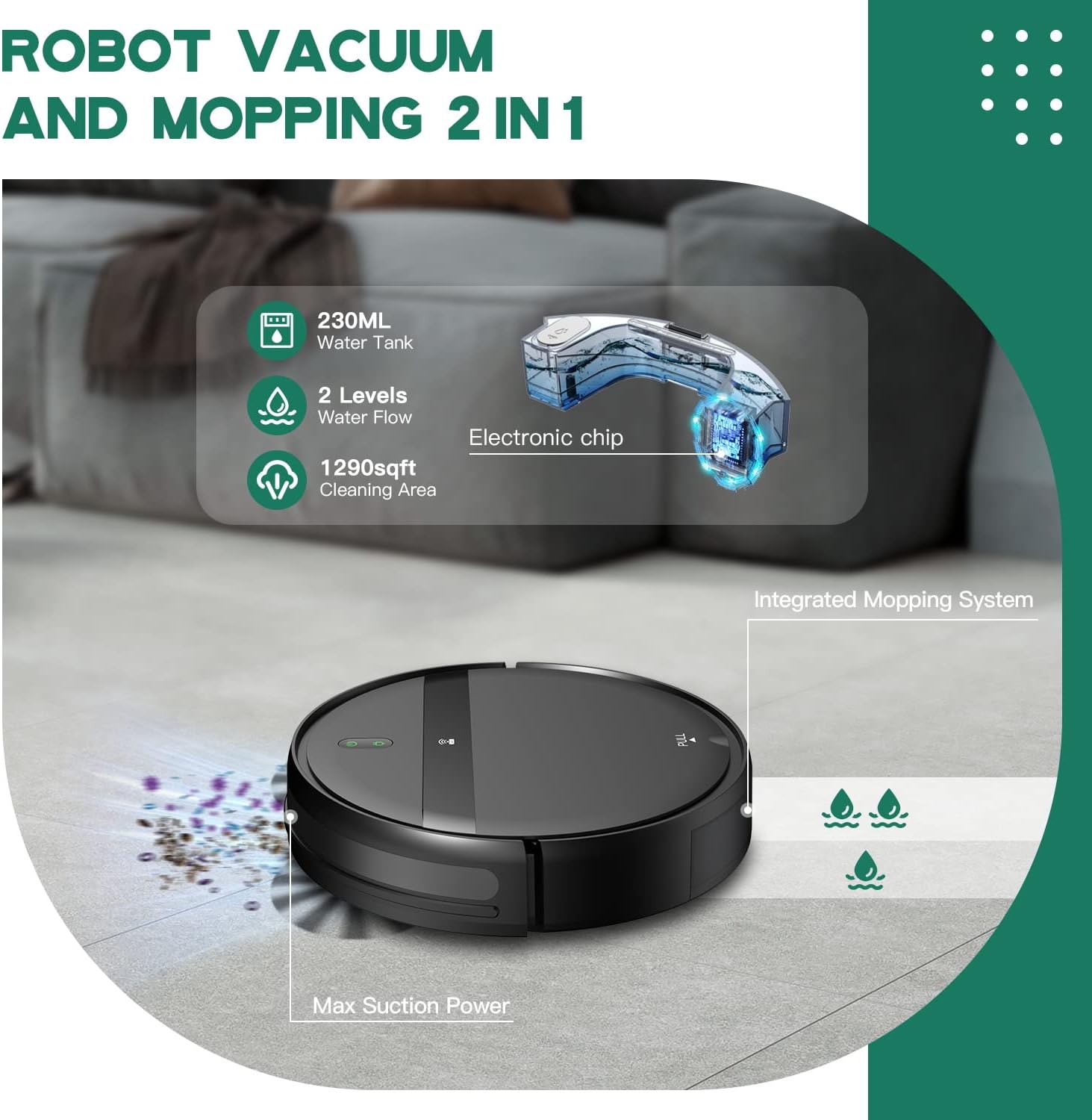 Robot Vacuum Mop 2300Pa Pet Hair App Alexa Control Slim Auto Recharge