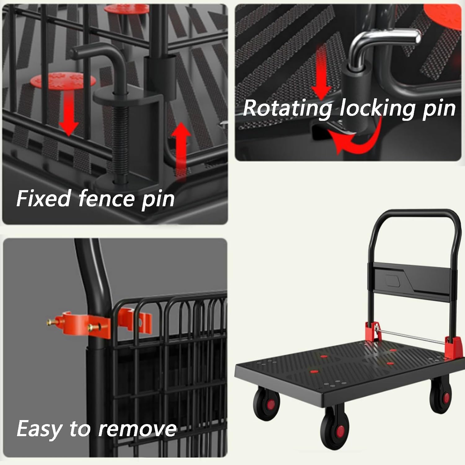 Foldable Platform Truck Cart Removable Fence Brake Wheels