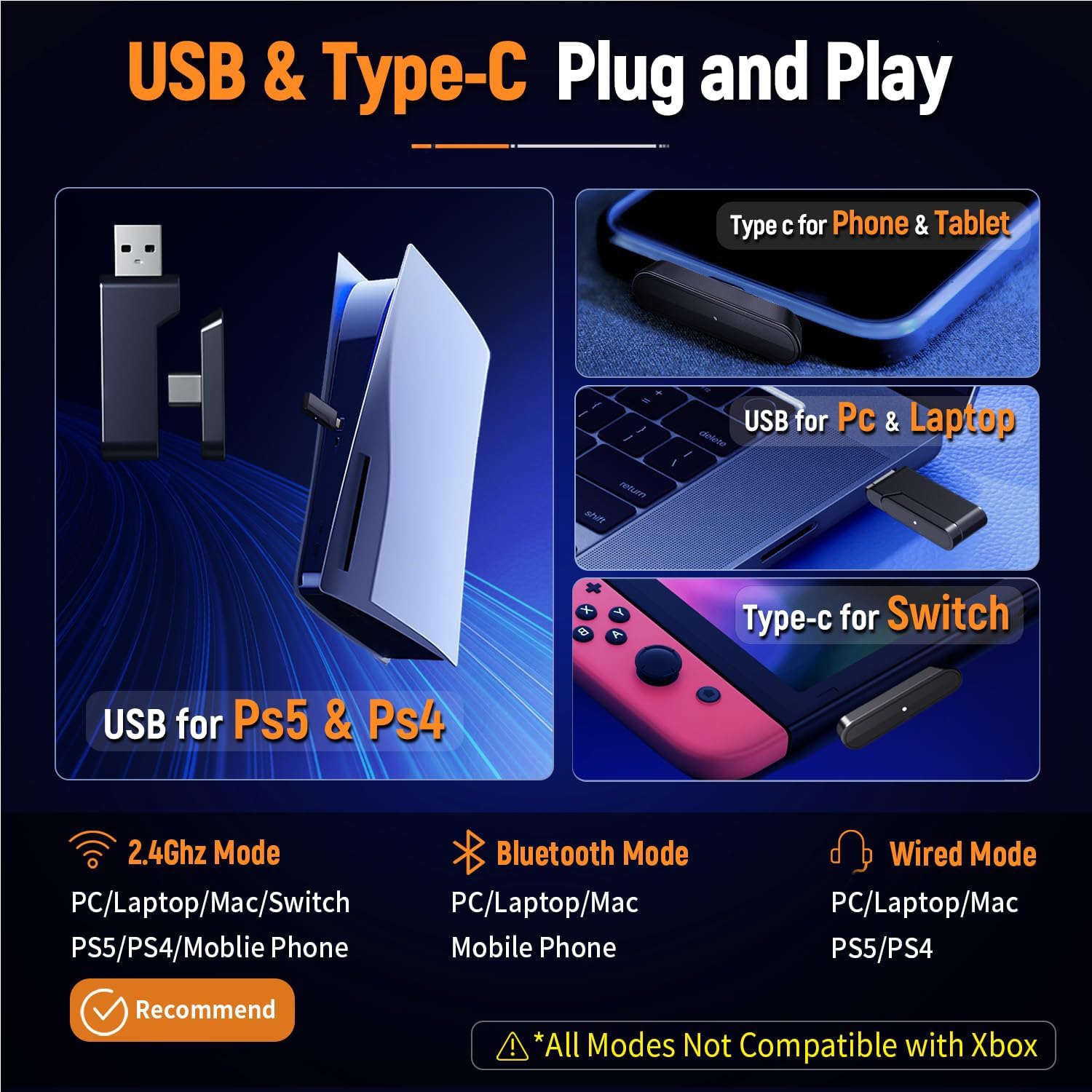 2.4GHz Wireless Gaming Headset 40H Battery Flip Mic RGB