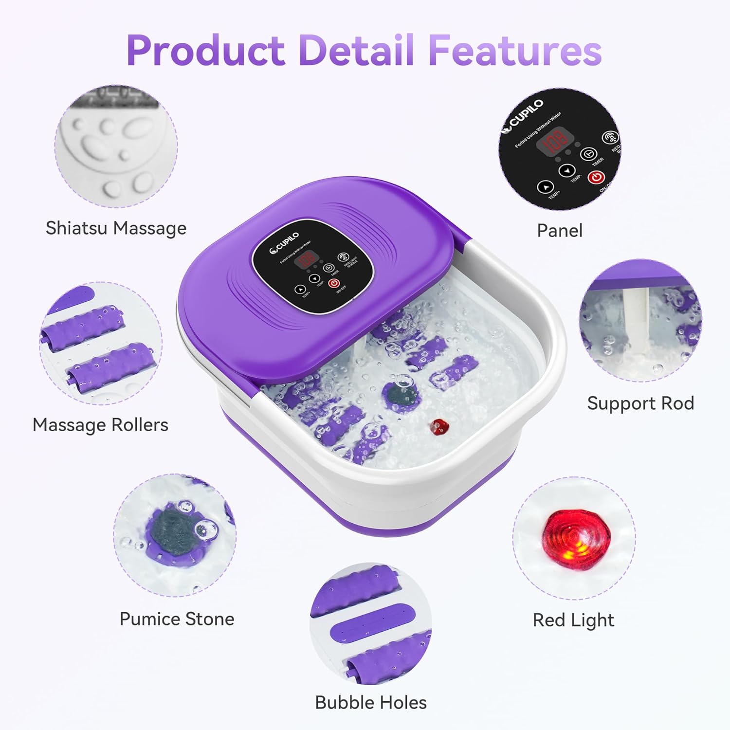 Foldable Heated Foot Spa Bath Bubble Massage Rollers Pedicure