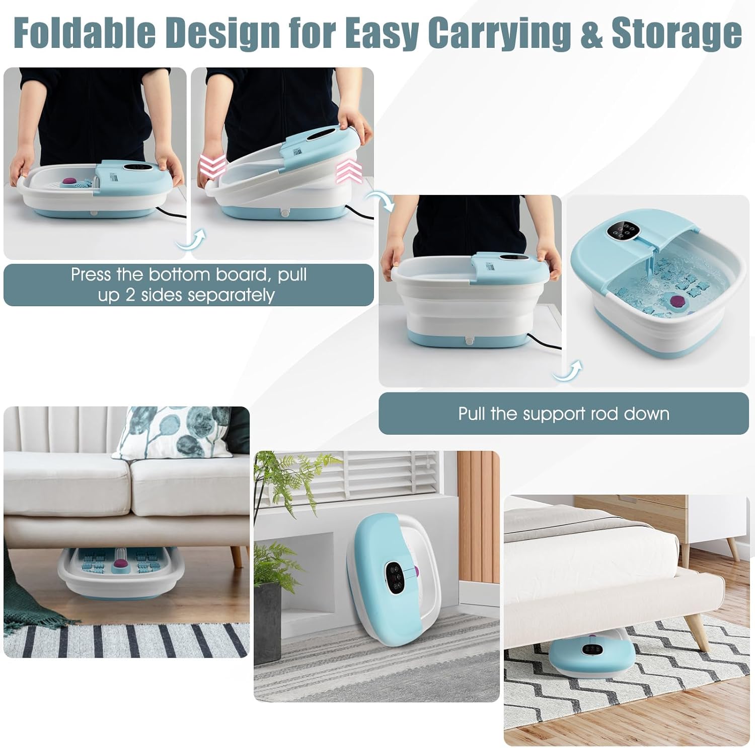 Electric Foot Spa Massager Foldable Heated Bubble Roller Remote