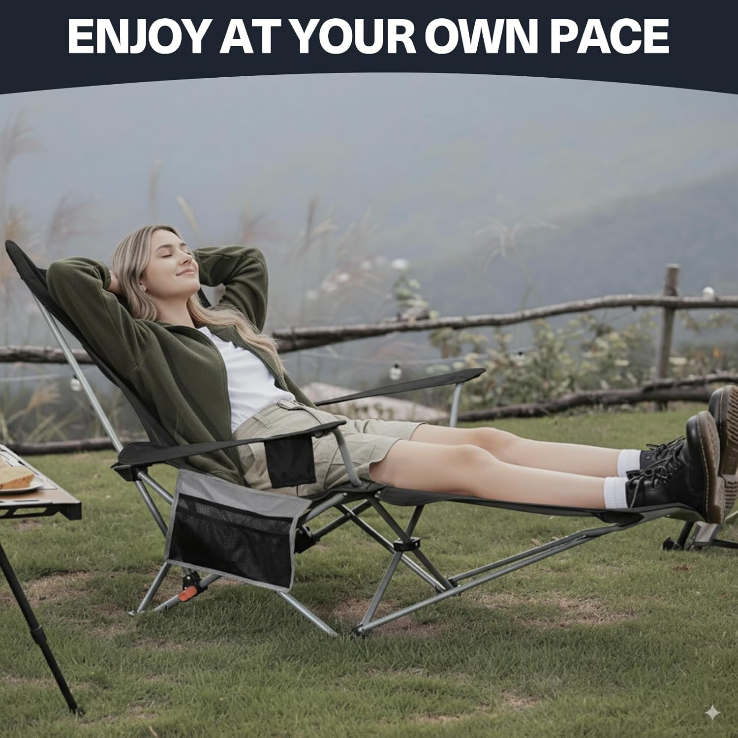 Reclining Beach Camping Chair with Footrest 300lb