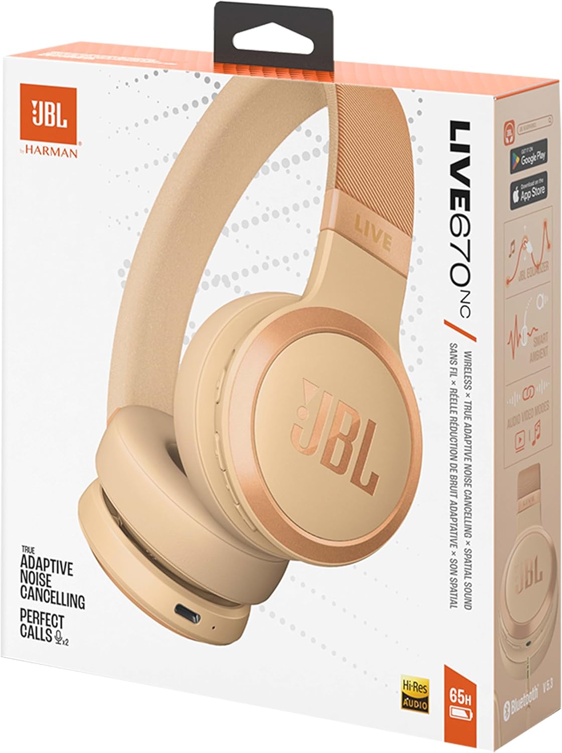 Wireless Noise Cancelling On Ear Bluetooth Headphones 65Hr Sandstone