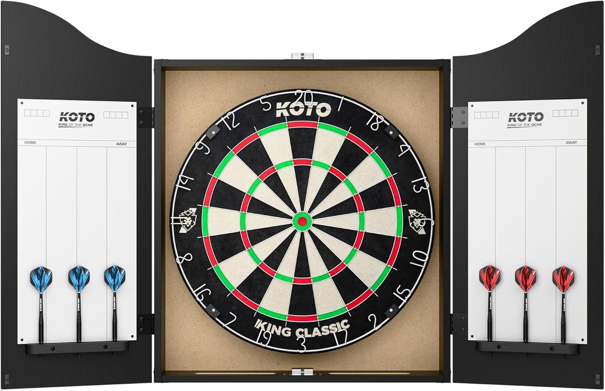 Dart Board Cabinet Set Bristle Board 2 Steel Tip Darts Scoreboard