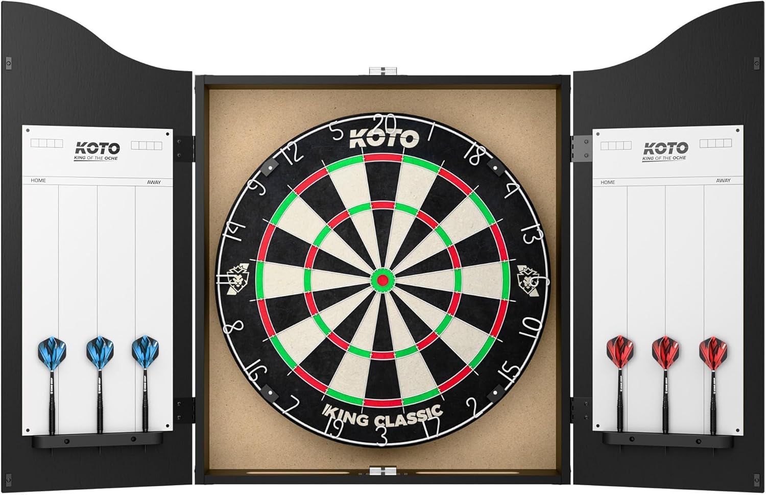 Dart Board Cabinet Set Bristle Board 2 Steel Tip Darts Scoreboard