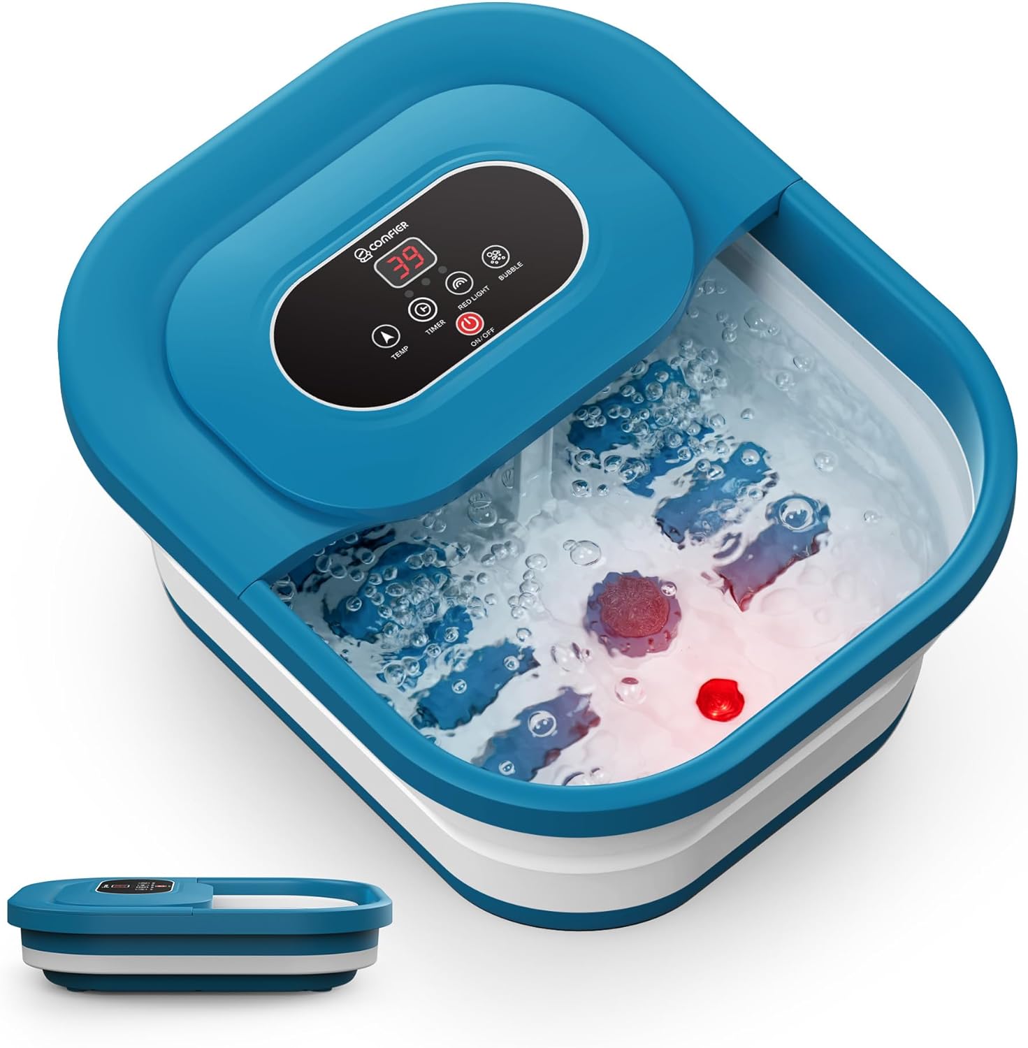 Collapsible Foot Spa Massager Heat Bubble 3D Rollers Timer