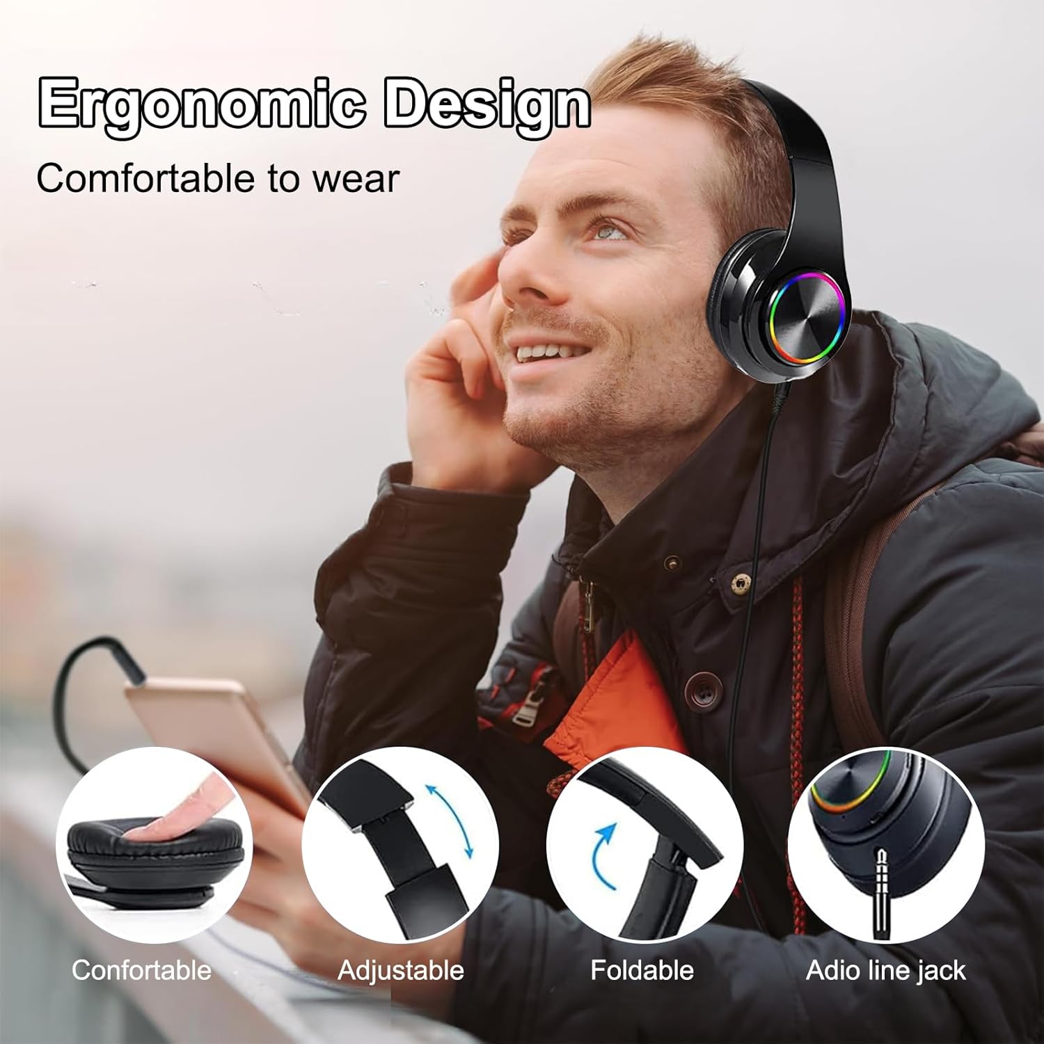 Wireless Over Ear Bluetooth Headphones Foldable HiFi Stereo Mic