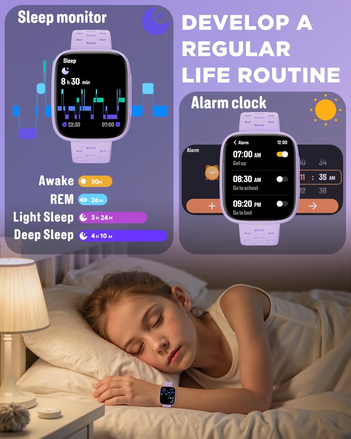 Kids AMOLED Smart Watch Lilac No Phone Needed