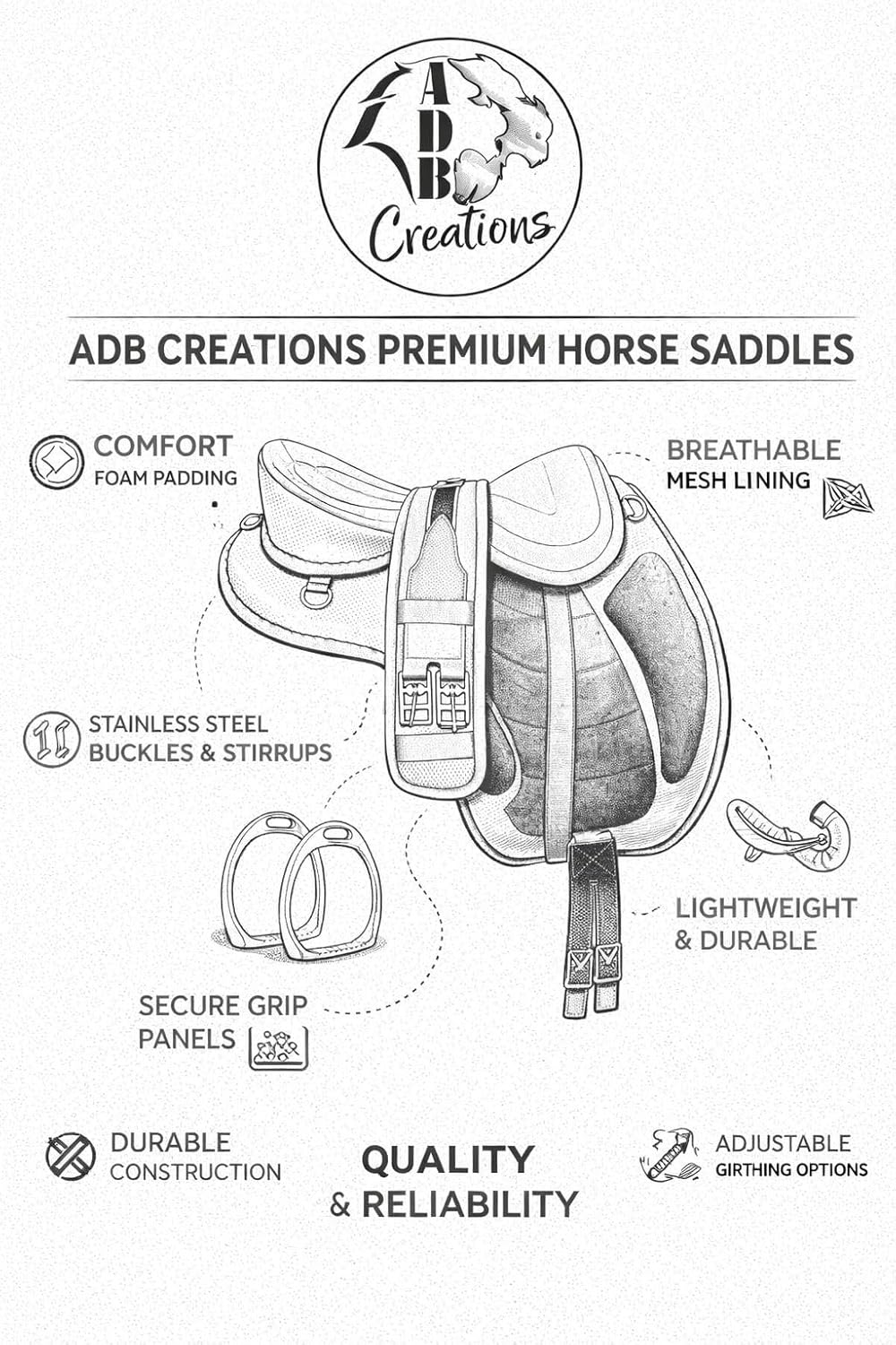 Treeless English Saddle 18 Inch Beige Set