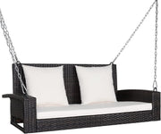 White Rattan 2 Seater Porch Swing Chair Cushions