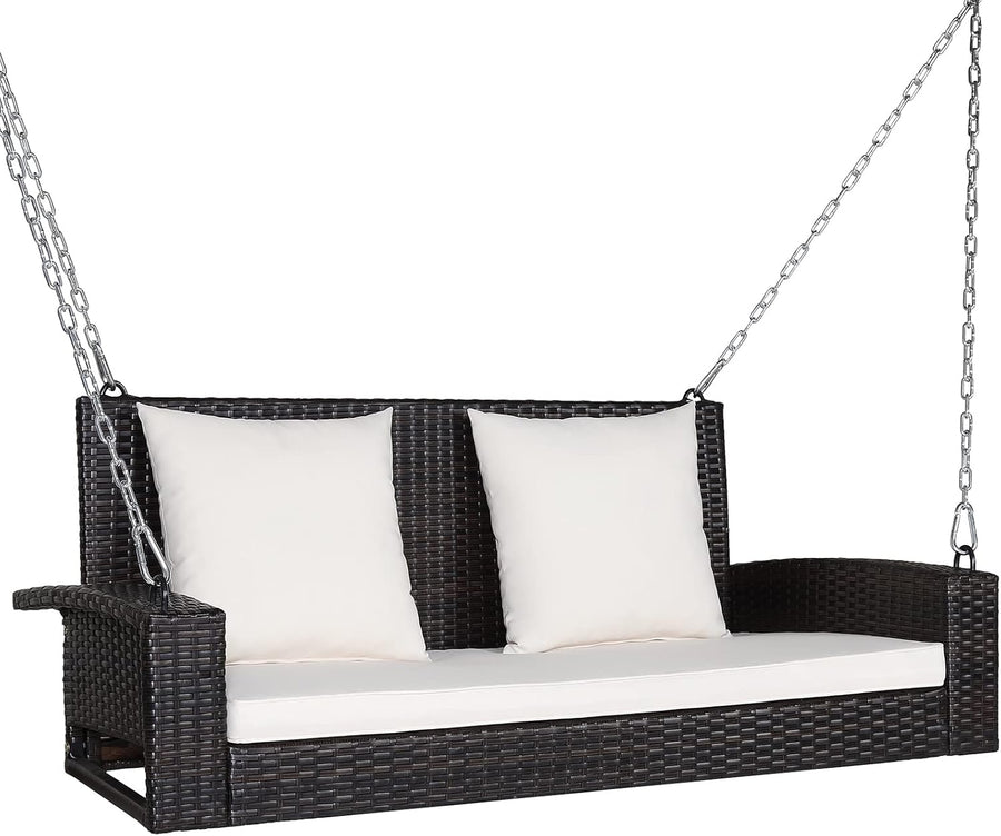 White Rattan 2 Seater Porch Swing Chair Cushions