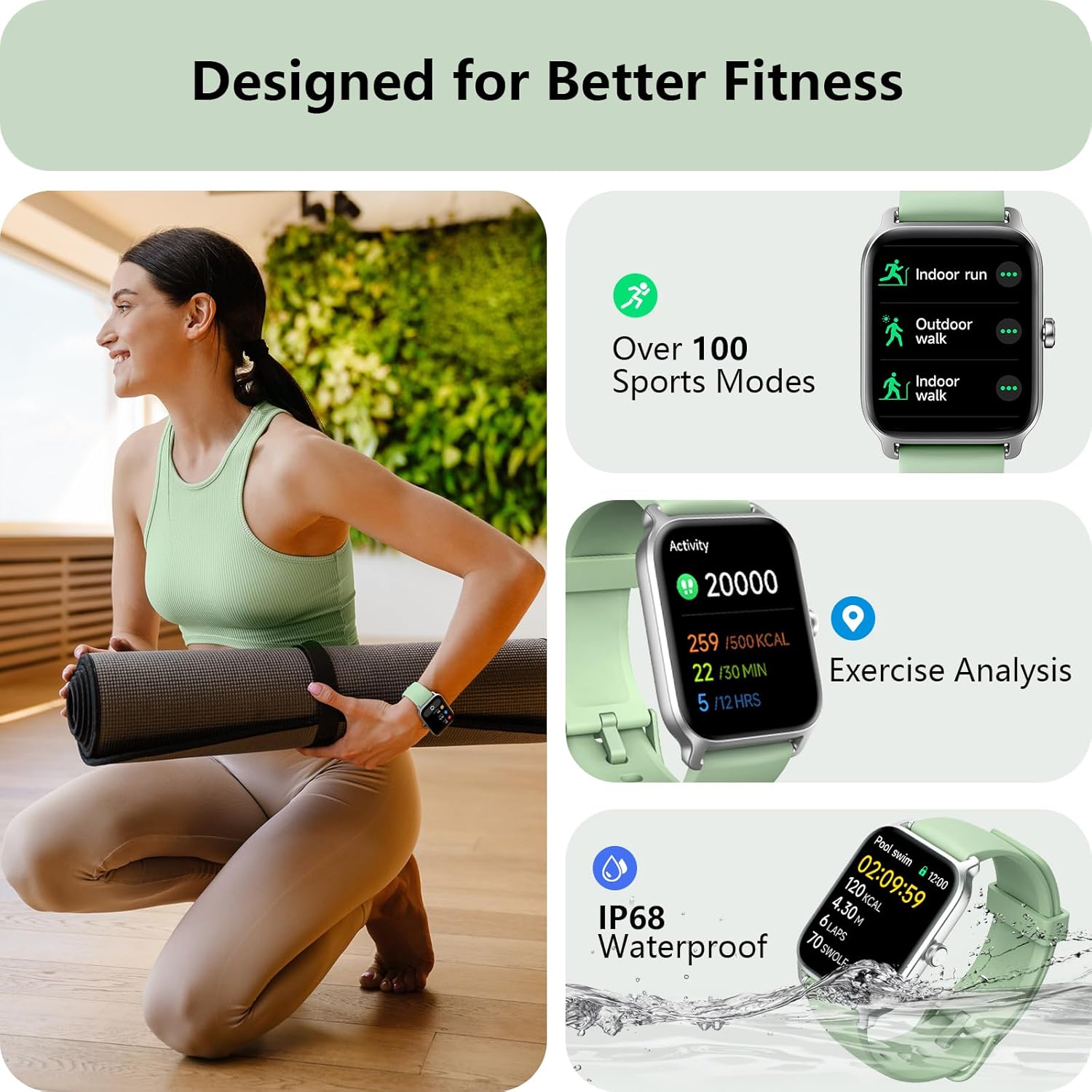 Smart Watch Bluetooth Call Alexa Fitness Tracker Green