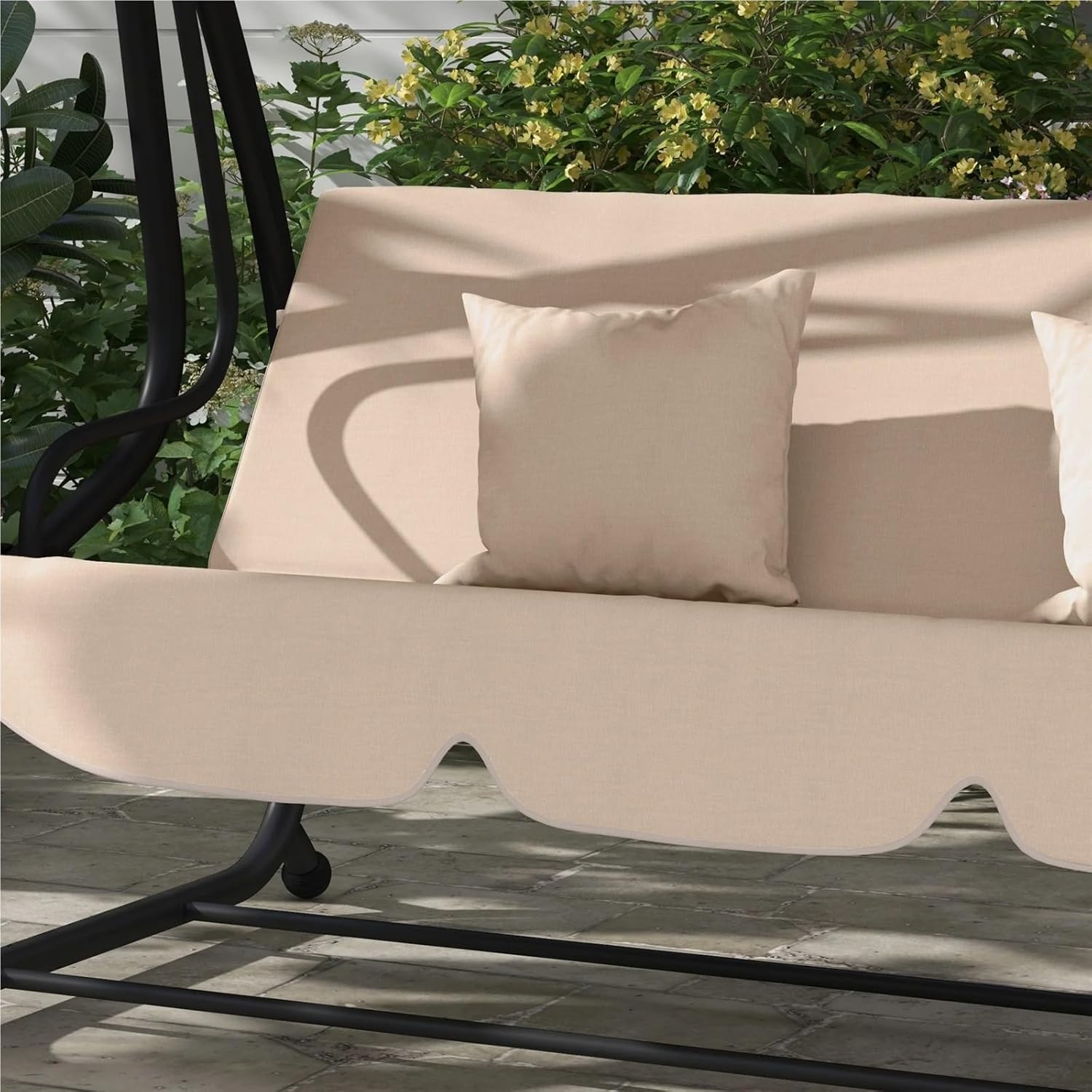3 Seater Garden Swing Bed Brown Canopy Cushions