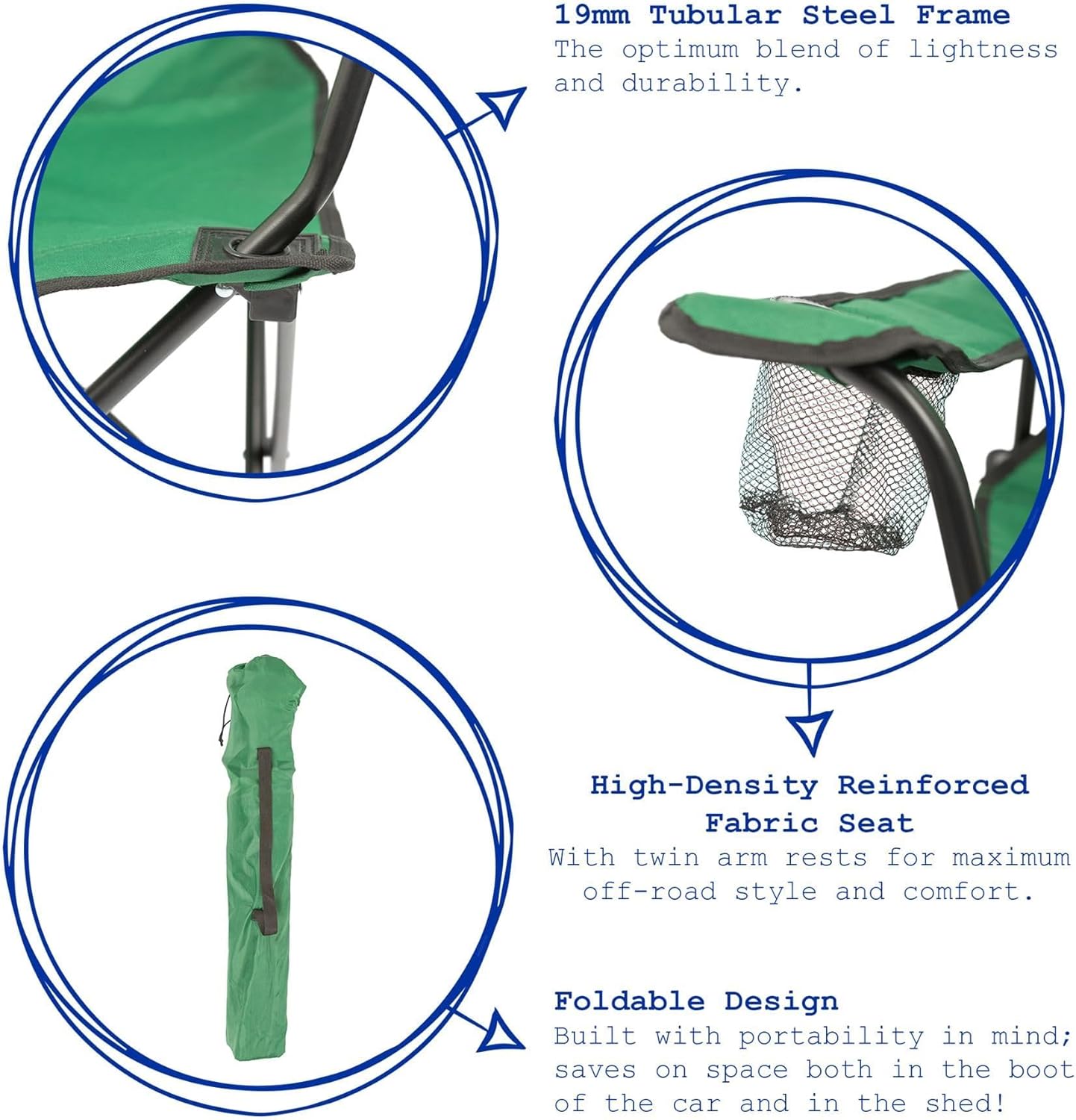 Folding Camping Chairs Pack of 4 Green Canvas Outdoor Seats