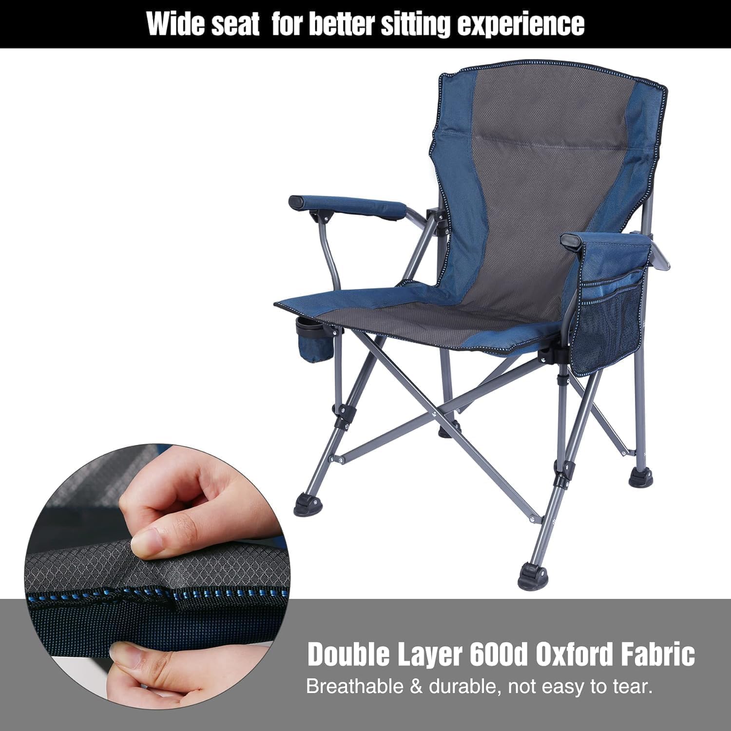 Oversized Folding Camping Chair 200kg Heavy Duty Blue