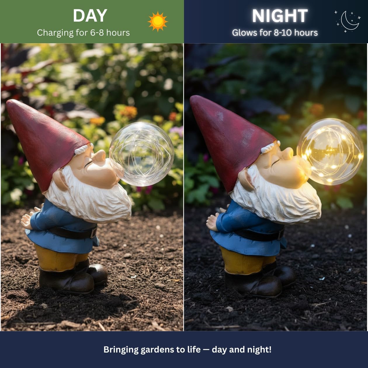 Solar Garden Gnome Light Bubble Blowing Resin Outdoor Decor