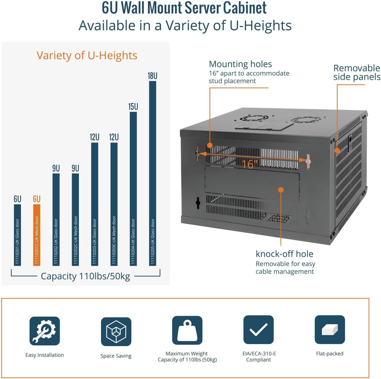 6U Wall Mount Server Cabinet 450mm Mesh Door Black