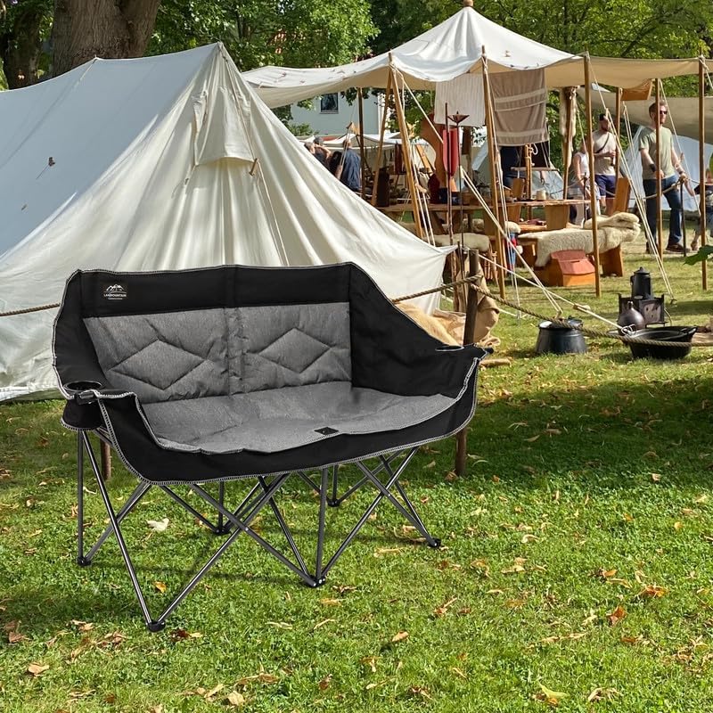Black Double Folding Loveseat Camping Chair for 2