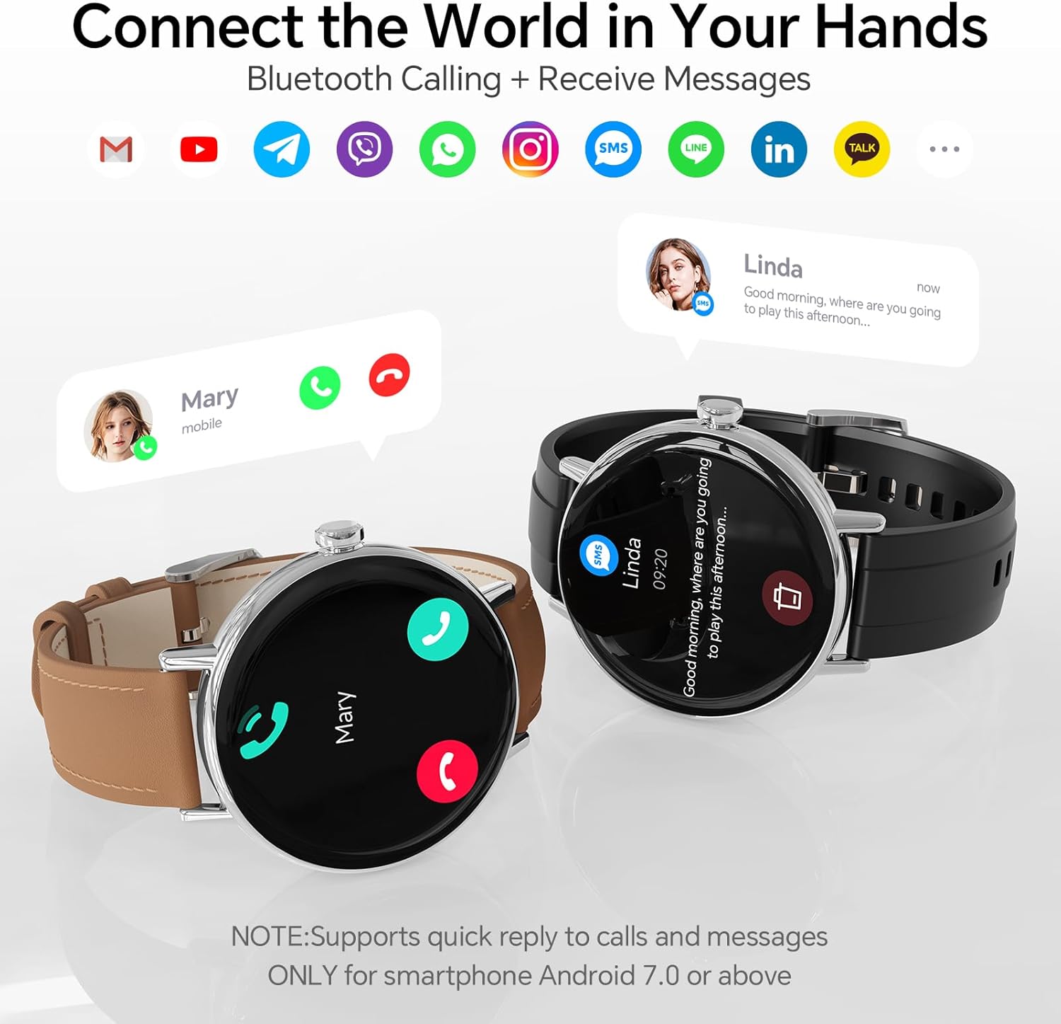 Round Smart Watch Bluetooth Call Black 2 Bands