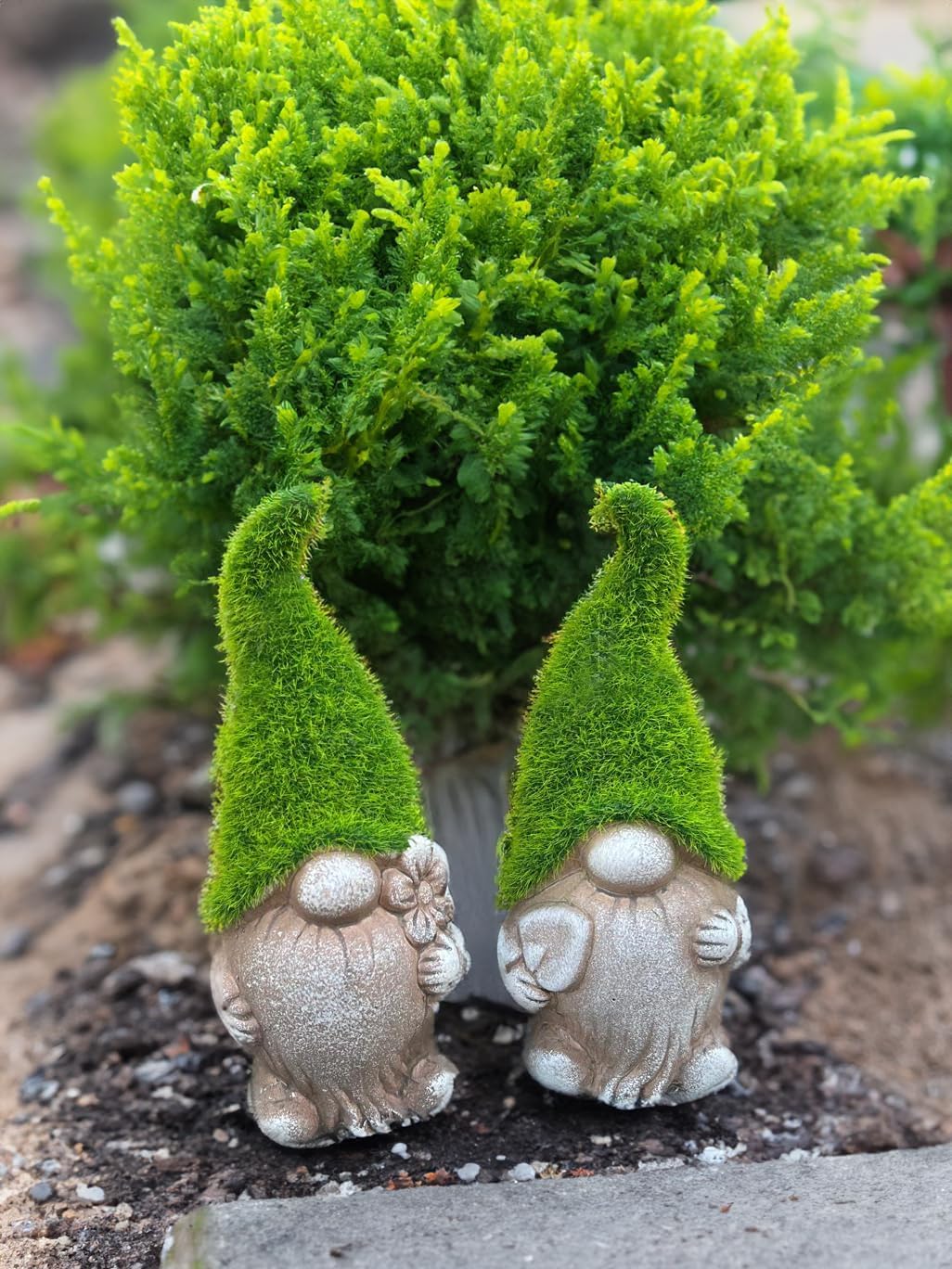 Garden Gnome Mossy Hat Stone Effect Statue Outdoor Decor 18cm