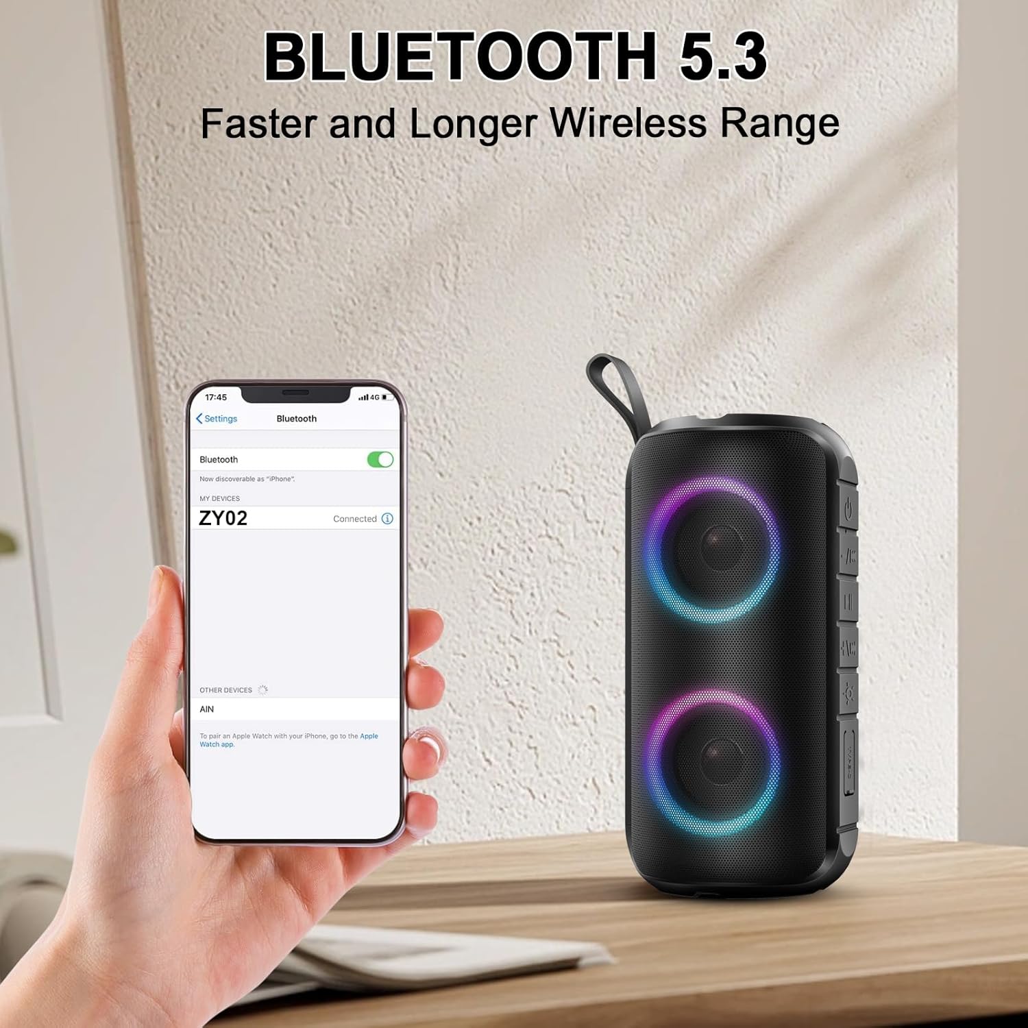 Portable Bluetooth Speaker 3D Stereo Bass RGB Lights IPX7 Waterproof
