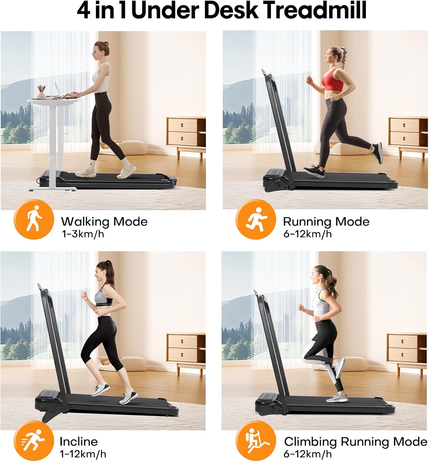 Folding Incline Treadmill Walking Pad Under Desk Running Machine