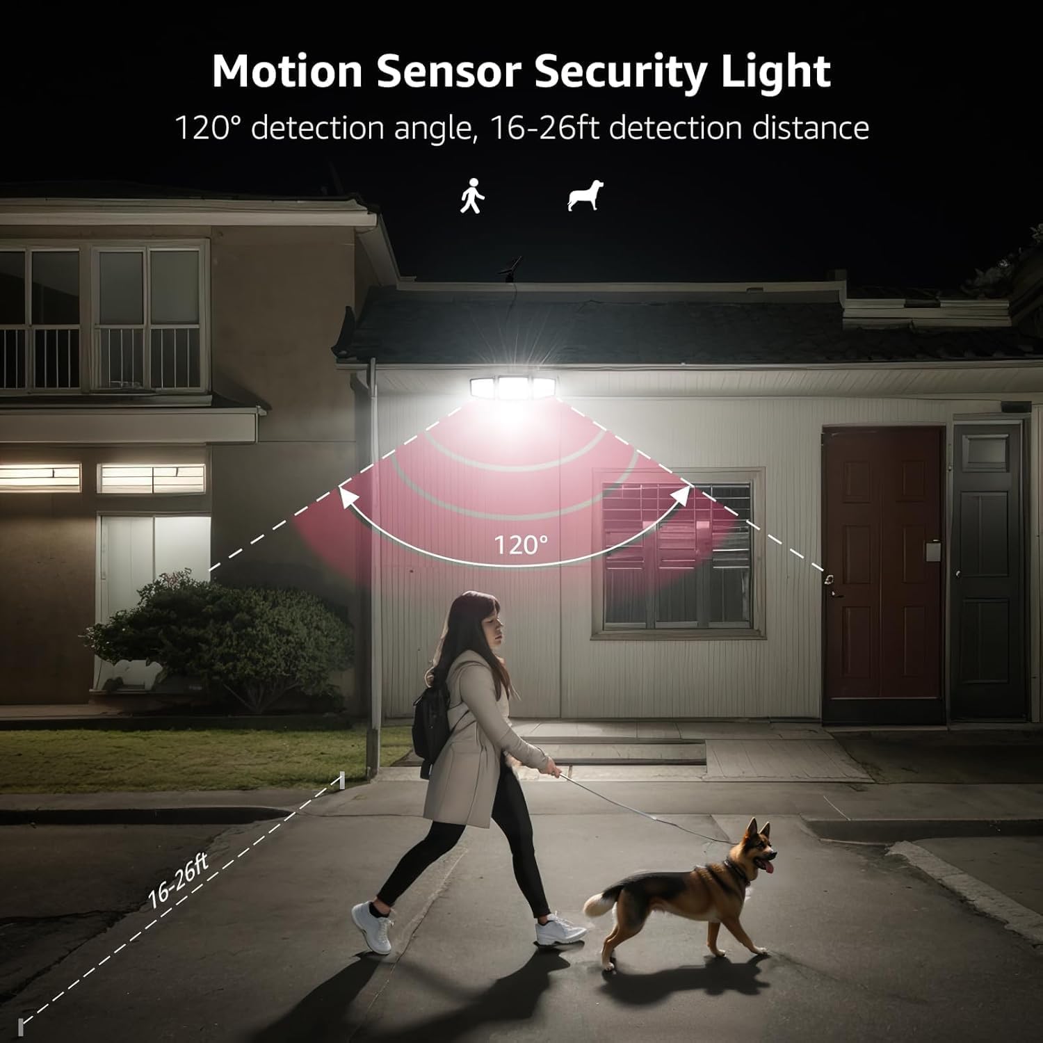 Solar Security Lights Outdoor Motion Sensor 1200LM 3 Head