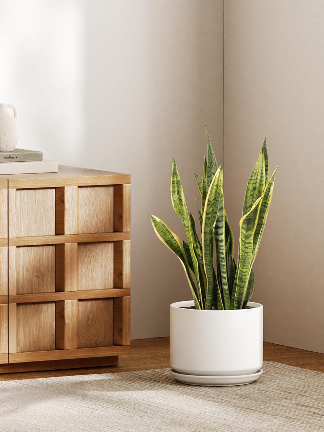 25cm Large White Ceramic Plant Pot with Saucer Modern