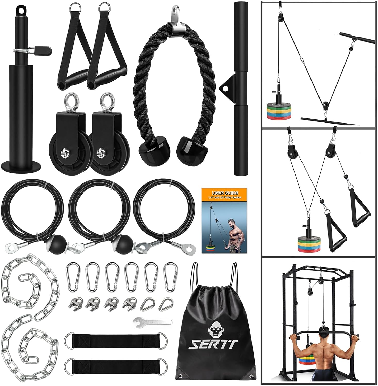 Home Gym Cable Pulley System LAT Pulldown Arm Workout Kit