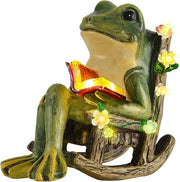Solar Frog Garden Statue LED Lights Succulent Outdoor Decor