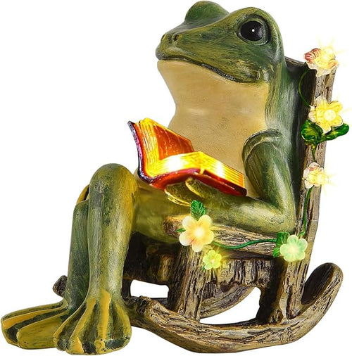 Solar Frog Garden Statue LED Lights Succulent Outdoor Decor