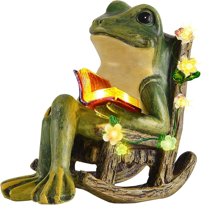 Solar Frog Garden Statue LED Lights Succulent Outdoor Decor