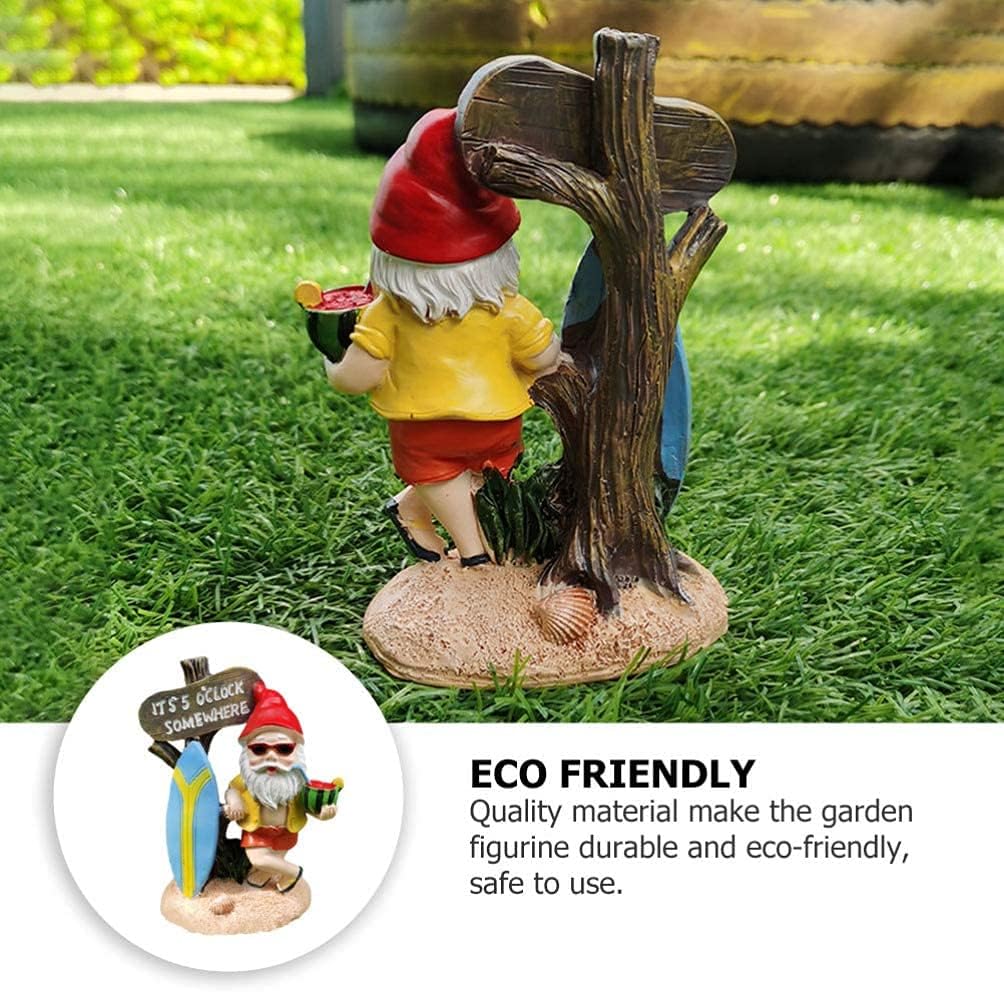Funny Garden Gnome Statue It's 5 OClock Somewhere Resin Decor