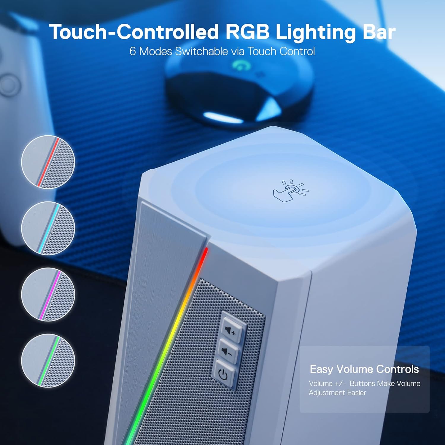 PC Speakers RGB Stereo USB Powered Desktop Audio White Bass