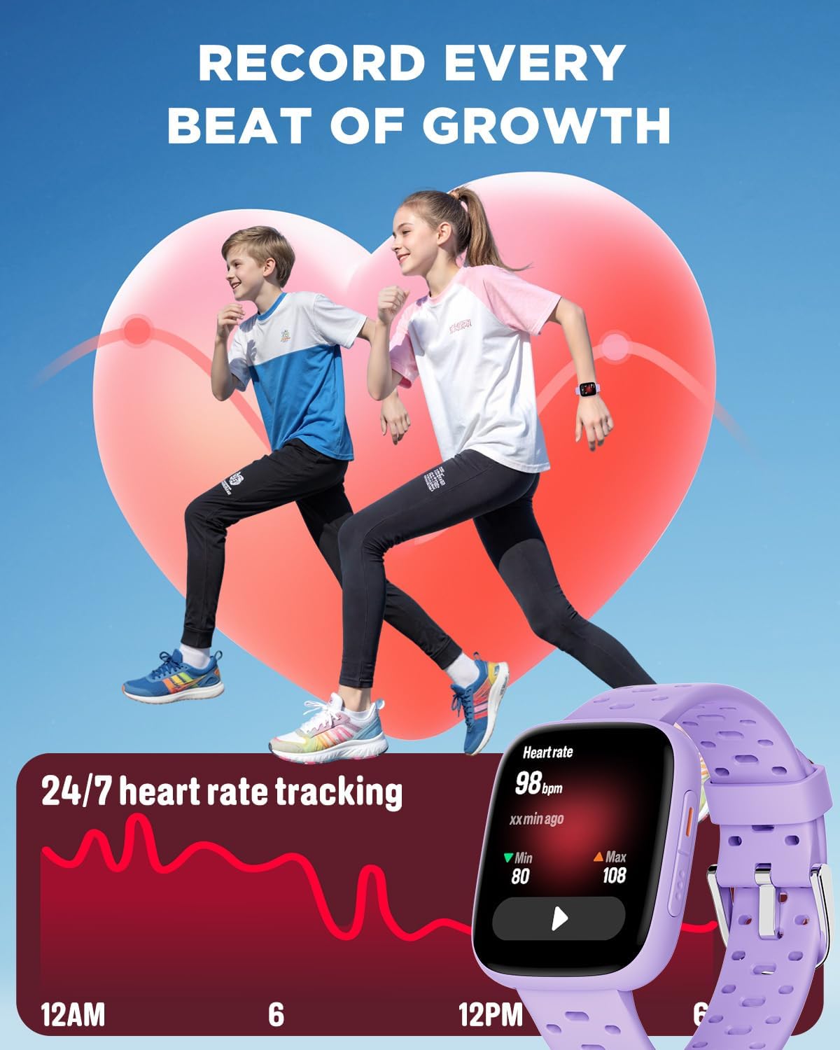 Kids AMOLED Smart Watch Lilac No Phone Needed