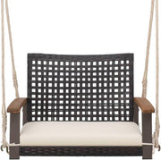 Single Rattan Swing Chair Hanging Patio Seat Brown