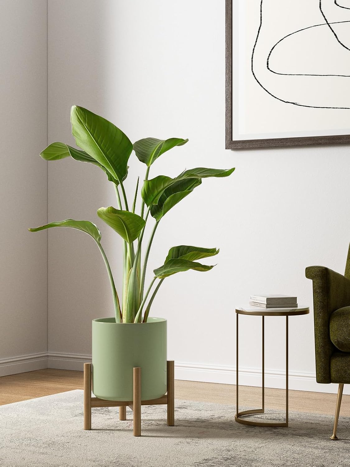 Ceramic Plant Pots Set 3 Sage Green Indoor Planters Drainage