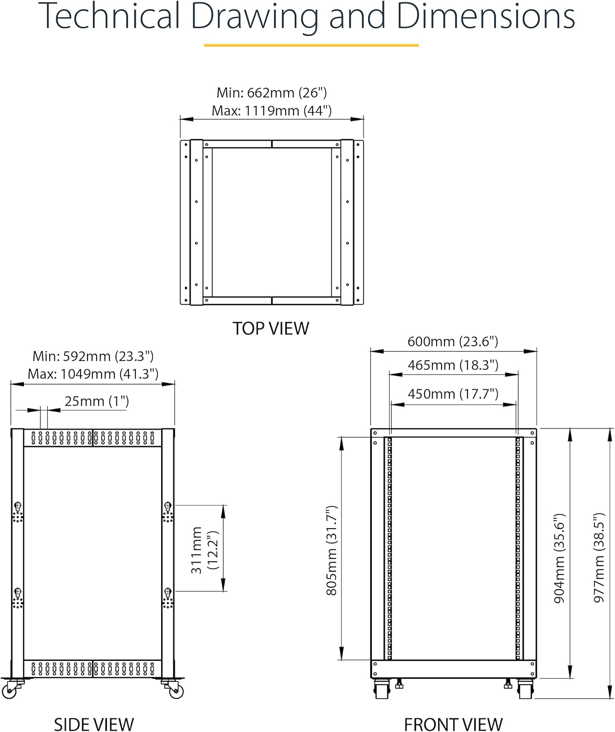 18U Mobile Open Frame Server Rack 4 Post with Wheels